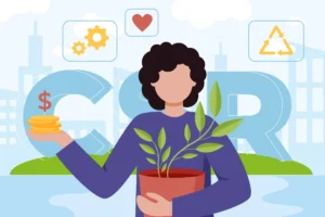 Ilustração representando programas de qualidade de vida, destacando economia com afastamentos, crescimento sustentável e bem-estar no trabalho