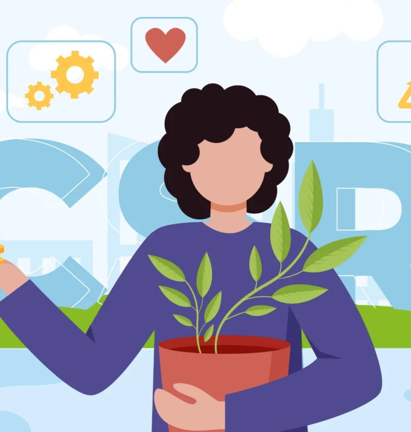 Ilustração representando programas de qualidade de vida, destacando economia com afastamentos, crescimento sustentável e bem-estar no trabalho